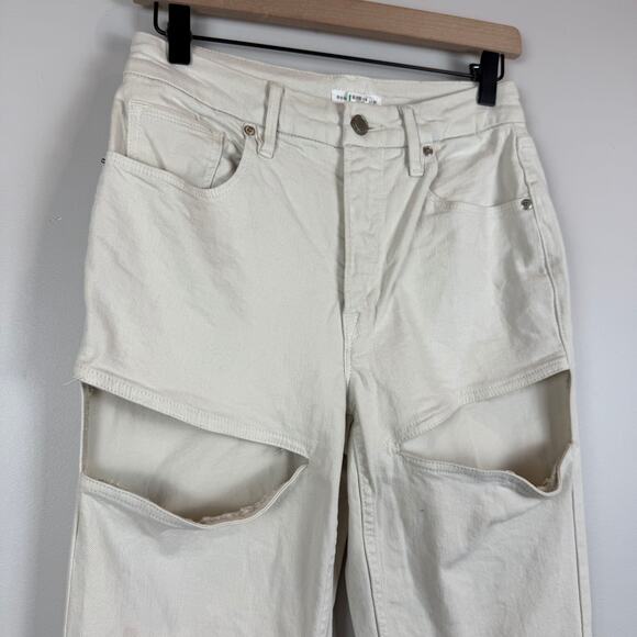 Good American Jeans Women's 6/28 Ivory Denim Straight Leg Icon Cutout Bone Retro - Picture 5 of 9